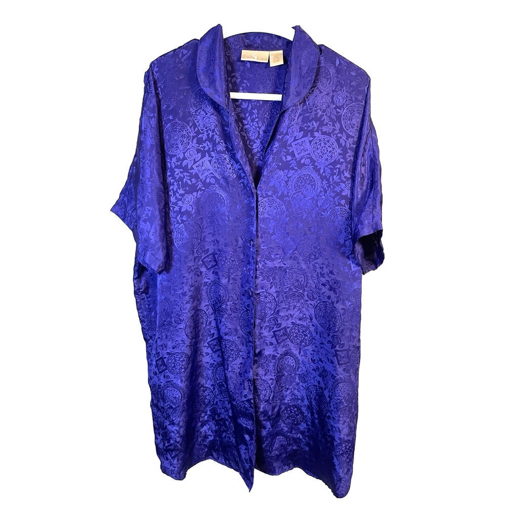 Vintage Solange Women's Purple Top‎ 18 20 Button Up Shirt Blouse 90s Grunge